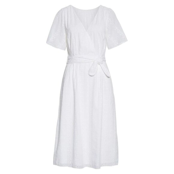 NWT Joie Azariah Midi in Clean White Embroidered Eyelet Faux Wrap Dress 2 $348 - Picture 1 of 9
